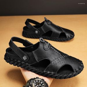 Sandália Homem Verão Casual Couro Luxo Masculino Chinelos Ao Ar Livre Plataforma Sapatos de Praia Moda Pescador Esporte Flat