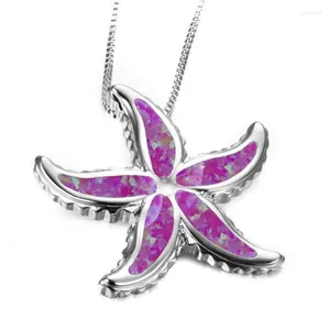 Pendant Necklaces Silver Plated Starfish Shape Link Chain Necklace 4 Colors Opalite Opal Charm Jewelry