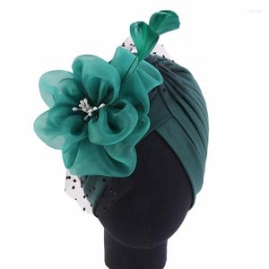 Abbigliamento etnico Donne eleganti Fiore di piume Turbante Caps Copricapo musulmano Bonnet Femme Musulman Head Wrap Cap Lady Beanie Accessori per capelli