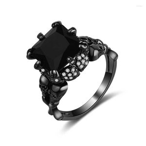 Cluster Rings YaYI Jewelry Top Quality Princess Cut Black Obsidian 10 10mm Cubic Zirconia Engagement Wedding Punk Party Skull Gift
