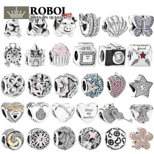 925 Pandora Charms için Gümüş Otantik boncuk oyulmuş stiller moda ve zarif kolye sallanması