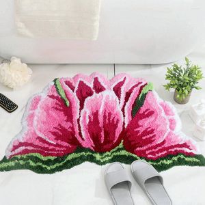 Tapetes tufos macios tulipa flor tapete capacho para sala de estar quarto decoração antiderrapante banheiro tapete arte floral tapete de pelúcia dropship