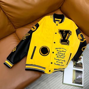 23ss mężczyźni kobiety projektanci kurtki skórzane rękawy Cheetah ręcznik haft baseball mężczyzna moda Streetwear żółty M-2XL