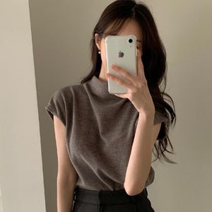 Pants Simple Gentle Grey Half Turtleneck Tshirt Short Sleeve Top Slim Crop Y2k Clothes Pink Shirts for Women Knit Tee Ropa De Mujer