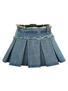 Houzhou Skirts 스트리트웨어 주름 데님 여성 섹시한 Y2K 미니 스커트 여름 세련