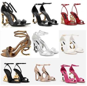 Eleganta Luxurys varumärken Keira Red-Bottoms Sandaler Skor Polerad kalvskinn Baroquel Heels Pop Heel Gold Carbon Lady Summer Dress Party Gladiator Sandalias