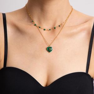 Pendant Necklaces 316L Stainless Steel Vintage Elegance Double-sided Malachite Heart Necklace Girl Luxury Jewelry Gift Party