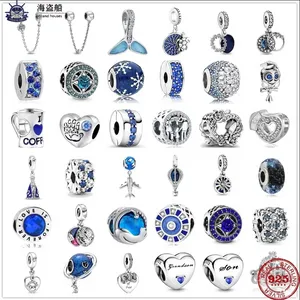 Für Pandora-Charms, authentische 925er-Silberperlen, baumelnder Charm, neue blaue Erde, Sternenhimmel, helle Sterne für immer