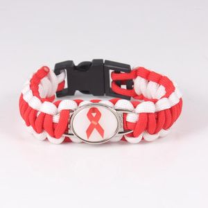 Charm Bracelets Cancer Warrior Gift Bracelet Pulseras Mujer Jóias Vermelho Verde Amarelo Rosa Fita Paracord Para Mulheres