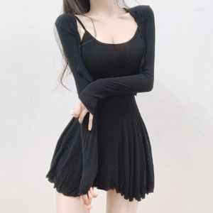 Casual Dresses 2023 Sexy A-Line Woman Korean Style Spring Summer Dress Suit Tops 2 Piece Sets Match Mini Robes Vestidos Mujer