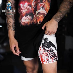 Pantaloncini da uomo Hanma Baki Anime Gym Men 2 in 1 Mesh Quick Dry Board Summer Bodybuilding Fitness Running Performance Pantaloni corti