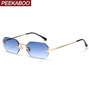 Occhiali da sole rettangolari da uomo Peekaboo senza montatura ottagonali piccoli occhiali da donna metallo oro poligono blu marrone 2021 uv400 frameless