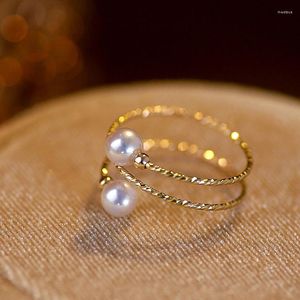 Кластерные кольца Muzhi Fine Jewelry Real 18k Gold Ring Simple Natural Freshwater Gearl Pure Au750 Регулируемые эластичные подарки для женщин RI002