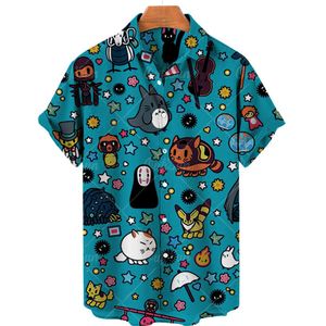 Abiti da uomo oversize modello cartone animato hawaiano Camisa Social Top stampa Haruku floreale casual vintage camicia a maniche corte Y2k ragazzi