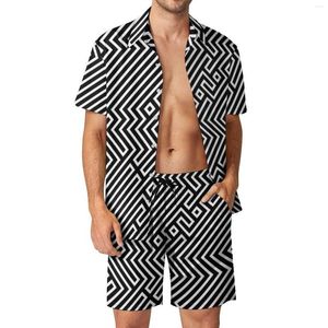 Erkeklerin izleri soyut geometri-2 erkekler zebra hayvan baskısı sıradan şort plaj kıyafeti gömlek yaz serin grafik takım elbise büyük boy