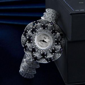 Zegarki na rękę Zegarek Sterling Silver Importowany europejski i amerykański Retro japoński mechanizm kwarcowy Bransoletka damska Moda