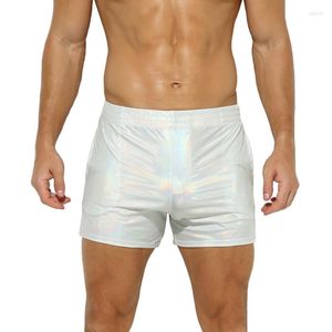 Shorts Masculino Sexy Masculino Metálico Brilhante Casual Respirável Roupa Masculina Bolsos Academia Palco Dance Clubwear Festa Noite Calças Curtas