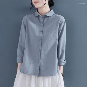 Camisetas femininas de verão algodão linho manga longa feminina tops soltos para mulheres mangas compridas