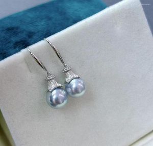 Dangle Earrings HENGSHENG 8-9mm Akoya Grey Blue Pearls Simple Fashion Round Fine 925 Sterling Silver For Women Girls Jewelry Gifts