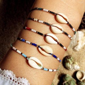 Link Bracelets Hand Woven Rope Colorful Bohemian Shell Bracelet Rice Bead Beach Style Jewelry