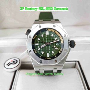 IP Factory Mens مشاهدة أفضل إصدار 42 مم 15720 Diver 15720st.OO.A052CA.01 Army Dial Dial Rubber Bands Watches Cal.4308 Movement Automatic Menwatches