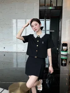 M003 French girl Daina Two-piece Set Women'S Fashion Spring and Autumn New Style Doll Hook Flower Large Lapel Woolen Dress Single Breasted
