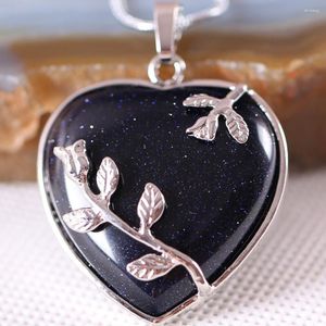 Pendant Necklaces Fashion Jewelry 33X33X9MM Heart Natural Stone Bead Blue Sandstone 1Pcs K305