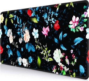 Gaming Large Mouse Pad for Desk 35.4 x 15.7 Big Size Black Colorful Rose Flower Mouse Pads Long Non-Slip Rubber Base Mousepad