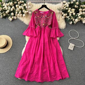 Grundlegende Casual Kleider Bohemian A-line Kleid Frauen Neue Mode Sommer Rundhals Kurze Flare Hülse Hohl Chic Party Kleidung Vestidos de Fiesta 2023