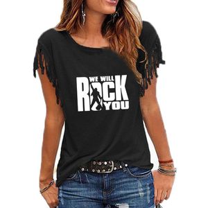 スーツ私たちはロックあなたに女性コットンタッセルカジュアルTシャツクイーンロックバンドTシャツ短袖Oneck Women's Rock Roll ClothingTシャツ