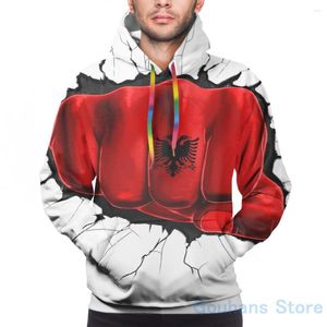 Herren-Kapuzenpullover, Herren-Sweatshirt für Damen, lustige albanische amerikanische Flagge, USA, Albanien, Aufdruck, lässiger Kapuzenpullover, Streetwear