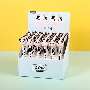 Penne gel 36 pezzi / lotto Kawaii Milky Cows Press Gel Pen per scrivere Cute 0.5mm Black Ink Pen Gift Stationery Office School Supplies 230707