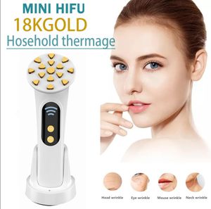 Mini Portable Lifting De La Peau Minceur Photon Visage Masseur Microcourant RF LED Instrument De Beauté Anti-âge EMS 18K Or Appareil De Beauté Portable