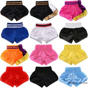 Shorts Masculinos Curtos Muay Thai Cetim Poliéster Boxing Shorts Feminino Masculino Crianças MMA Roupas Kickboxing Grappling Fight Shorts Personalizado 230707