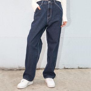 Jeans da donna Jeans a gamba dritta a vita alta da donna Pantaloni in denim dal taglio rilassato con lavaggio scuro