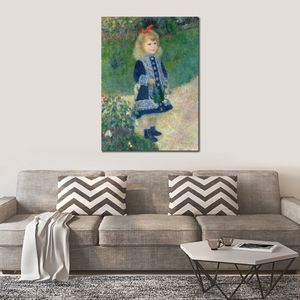 A Girl with A Watering Can Handmade Pierre Auguste Renoir Painting Landscape Impressionist Canvas Art for Entryway Decor