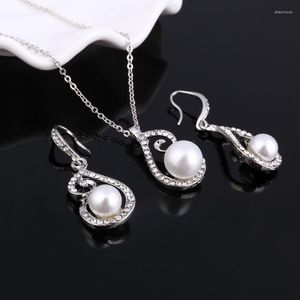 Necklace Earrings Set ZOSHI Bride Simulated Pearl Jewelry Bling Crystal Water Drop Pendant Necklaces Earring Fashion Accessory