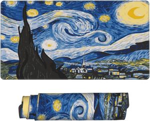 Van Gogh Starry Night Pintura a óleo Teclado Mouse Pad Mousepad Acessórios Enorme Estendido XL Borda Costurada Sola de Borracha 31,5X11,8