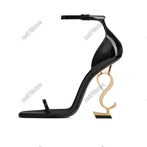 Lüks bayanlar ayak parmağı yüksek topuklu açık ayak parmağı sandaletler mektup tasarımcısı bayanlar siyah moda klasik bayanlar düğün beldesi