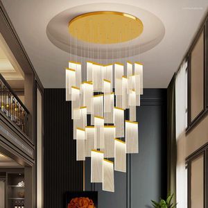 Lampadari Lampadario a led quadrato in acrilico Lampadario a sospensione di lusso Lampada a sospensione lungo corridoio Villa Oro nero Decorazione della casa Lampade a sospensione