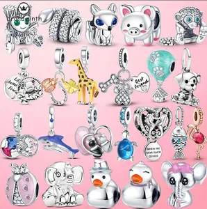 925 argent pour pandora charms bijoux perles Bracelet Girafe Empreinte Flamingo Coccinelle Tortue Dangle