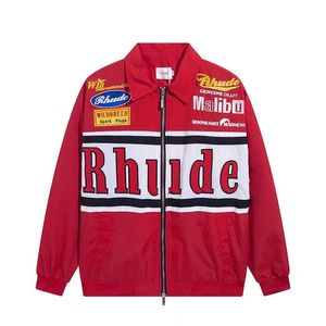 Fashiom Rhude Jacke für Herren, Designerjacke, Herrenmantel, Stehkragen, kurz, schmal geschnitten, mit Buchstabendruck, Herrenjacke, modisch, sportlich, lässig, vielseitig, lockerer Damenmantel