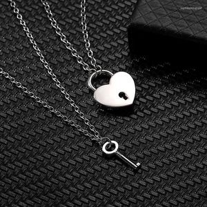 Pendant Necklaces 2pcs Romantic Couple Necklace For Women Men Key Lock Heart Stainless Steel Link Chain Friends Jewelry Gift