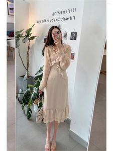 Casual Dresses 2023 Summer Product Pure Desire Ruffle Edge Retro Gentle Chiffon Suspender Waist Trimming Thin Medium Length Dress For Women