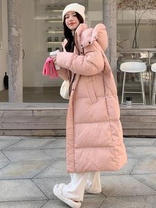 Femmes Trench Coats 2023 Solide Couleur X-Long Droite Manteau D'hiver Femmes Parkas Vêtements Casual À Capuche Chaud Veste Femelle Survêtement