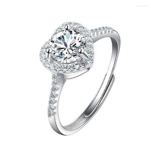 Cluster Rings ETERNALS EARTH S925 Heart Shaped Diamond Ring Women's Open Full Micro Set Propozycja