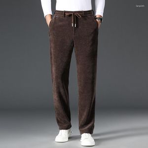 Erkek pantolon Minglu şönil sonbahar lüks kadife düz renkli elastik bel iş rahat erkek pantolon artı 6xl boyutu