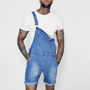 Pantaloni da uomo Pantaloni da uomo in denim Pantaloncini in tinta unita Cinghie per le spalle in tinta unita Estate Hip Hop Tute corte in jeans regolabili Streetwear Ropa Hombre