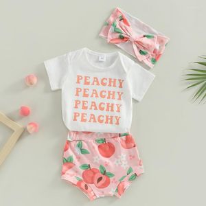 Completi di abbigliamento Bmnmsl Pagliaccetto a maniche corte con stampa di lettere per bambina e pantaloncini elastici color pesca