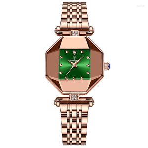 Wristwatches POEDAGAR Luxury Green Women Watch Quartz Creative Square Small Dial Waterproof Ladies Watches Rose Gold Steel Strap Clock